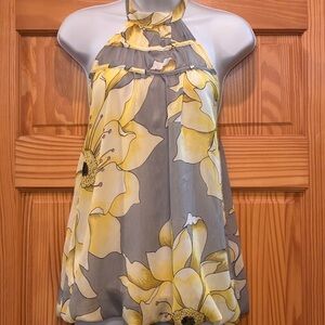 Floral Halter Top - Yellow and Gray